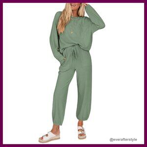 Ribbed Knit Lounge Set Comfy Oversized Chic Travel Athleisure Tracksuit